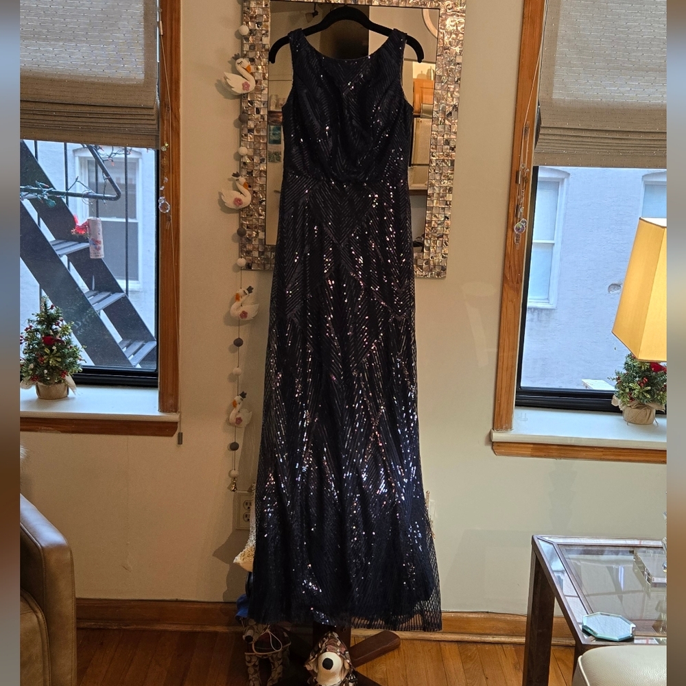 Elegant Navy Sequin Gown